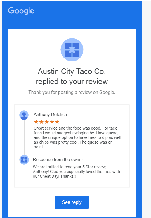Great Google Review Response From Austin City Taco Co.