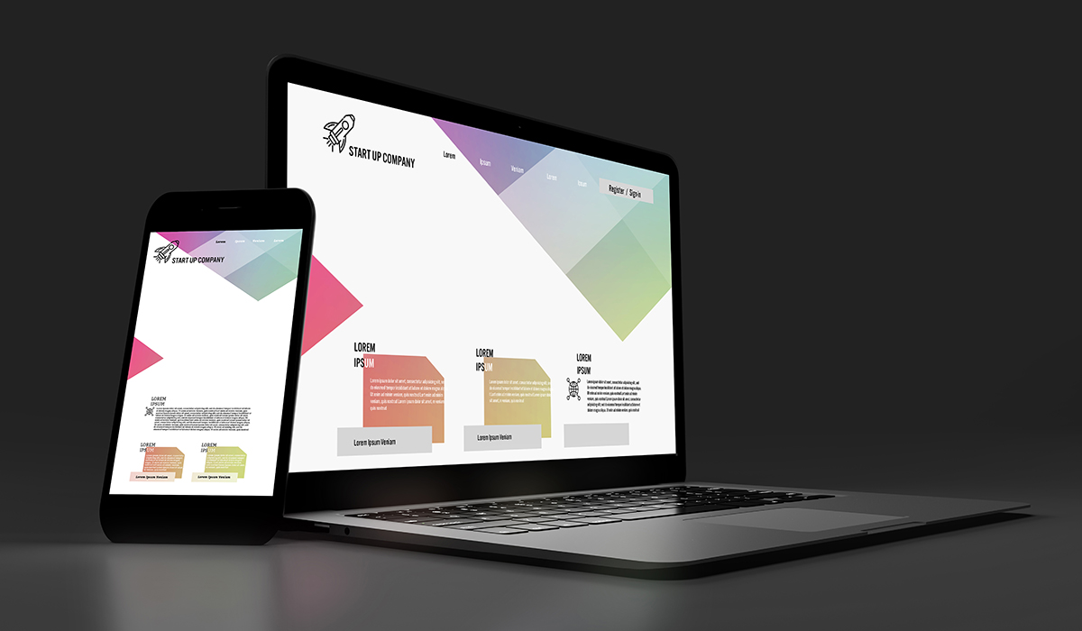 Mock up of devices on a dark background – 3d rendering Mobile